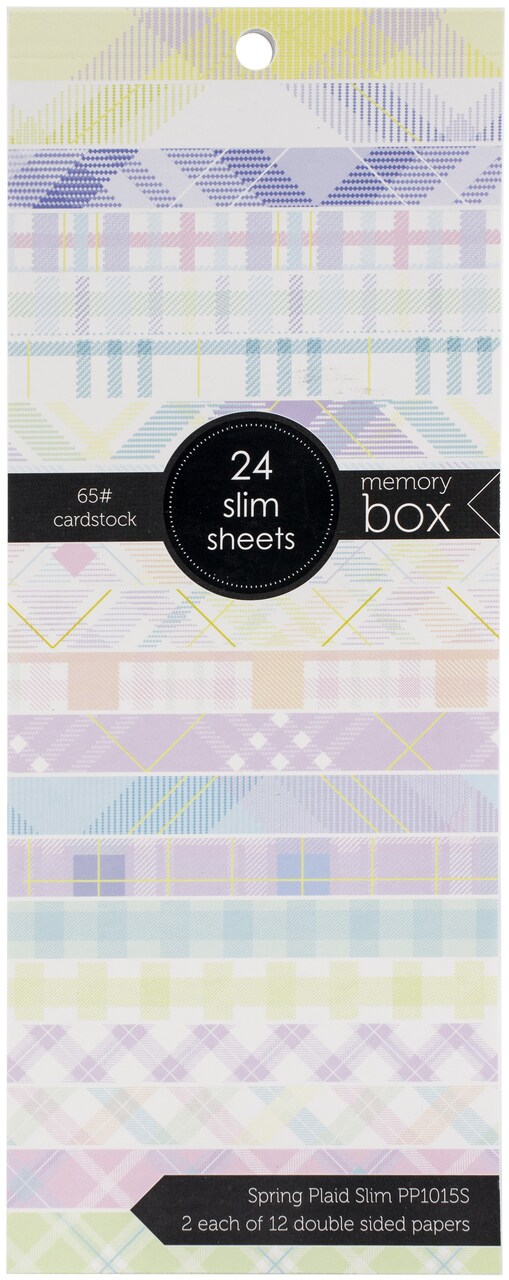 Memory Box Paper Pad 3.5"X8.5" 24/Pkg-Spring Plaid Slim W/Gold Foil Details